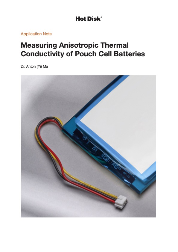 Cover of the Application Note "Measuring Anisotropic Thermal Conductivity of Pouch Cell Batteries"