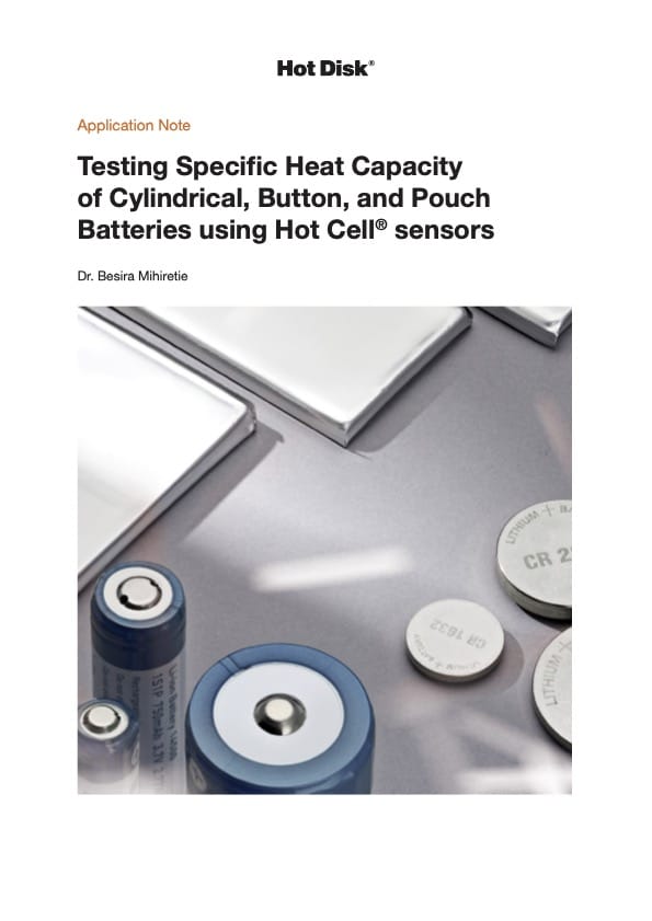Cover of the Application Note "Application Note Testing Specific Heat Capacity of Cylindrical Button and Pouch Batteries"